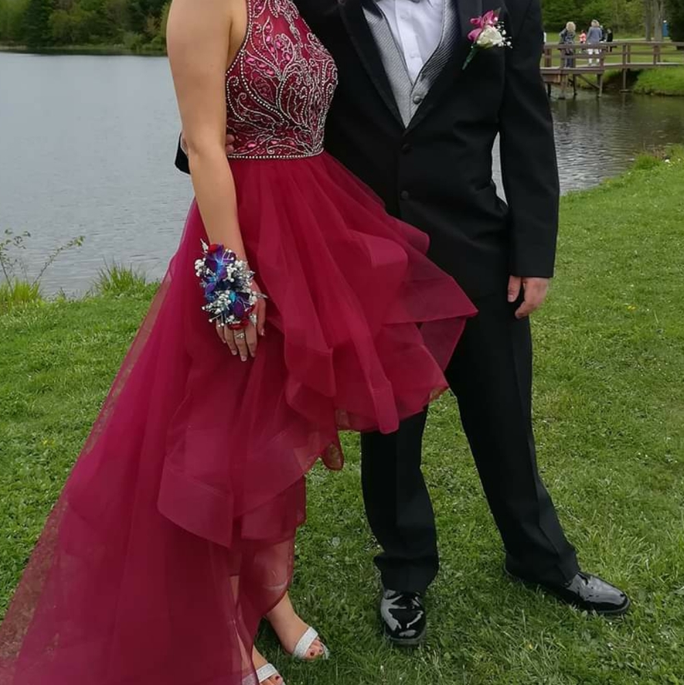 Ruffled High Low Prom Dress Burgundy